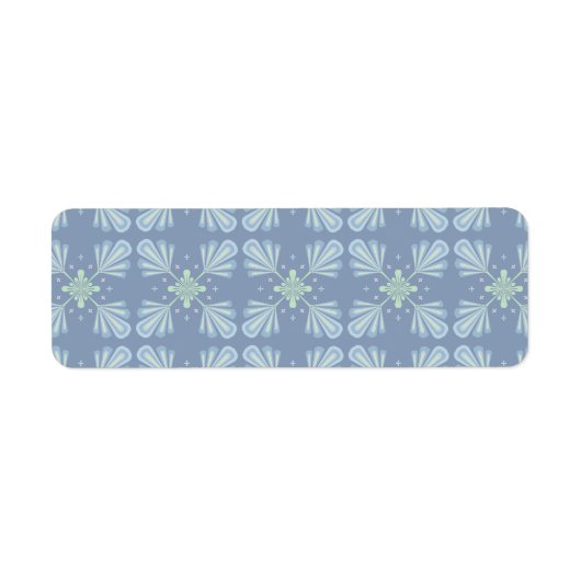Blauw Bloemmotief Abstract Patroon Etiket (Voorkant)