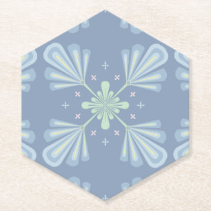 Blauw Bloemmotief Abstract Patroon Kartonnen Onderzetters