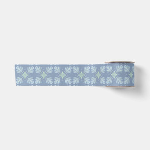 Blauw Bloemmotief Abstract Patroon Satijnen Lint