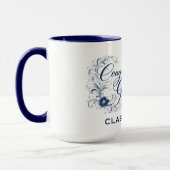 Blauw Bloemmotief Afstudeerscript met Jaartal naar Mok (Links)