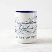 Blauw Bloemmotief Afstudeerscript met Jaartal naar Mok (Midden)