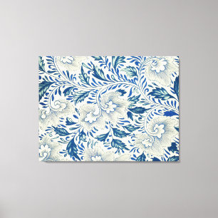 Blauw Bloemmotief Antiek Aziatisch Ontwerp Canvas Afdruk