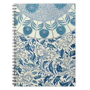 Blauw Bloemmotief Antiek Aziatisch Ontwerp Notitieboek