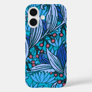 Blauw Bloemmotief Antiek Boho Modern iPhone 16 Hoesje