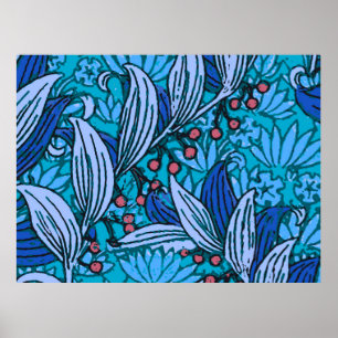 Blauw Bloemmotief Antiek Boho Modern Poster