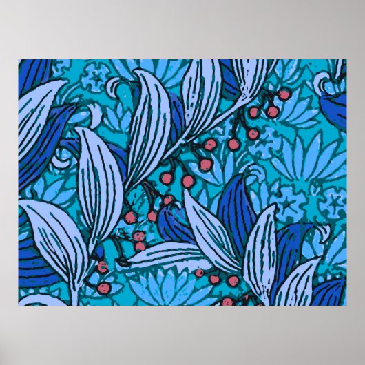 Blauw Bloemmotief Antiek Boho Modern Poster (Voorkant)