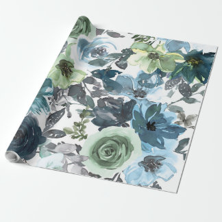 Blauw Bloemmotief, Artistiek Aquarel Cadeaupapier