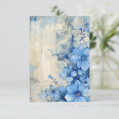 Blauw Bloemmotief Bedankkaart (Staand voorkant)