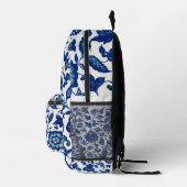 Blauw Bloemmotief Bedrukte Rugzak (Rechts)