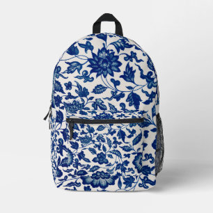 Blauw Bloemmotief Bedrukte Rugzak