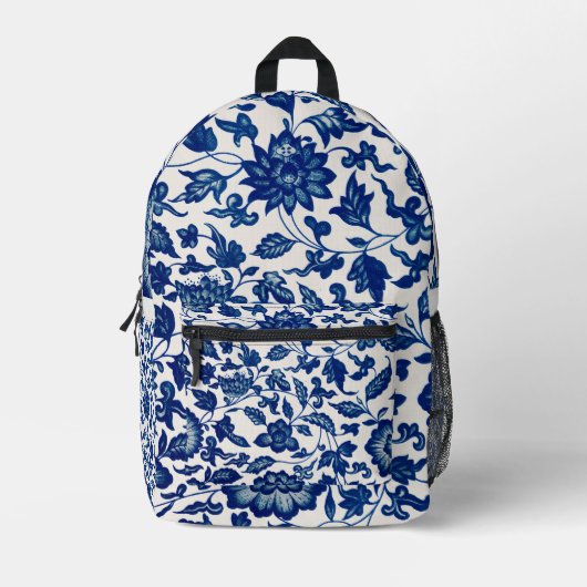 Blauw Bloemmotief Bedrukte Rugzak (Voorkant)