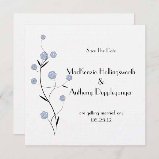 Blauw Bloemmotief Bewaar de Datum Kaart (Voorkant / Achterkant)