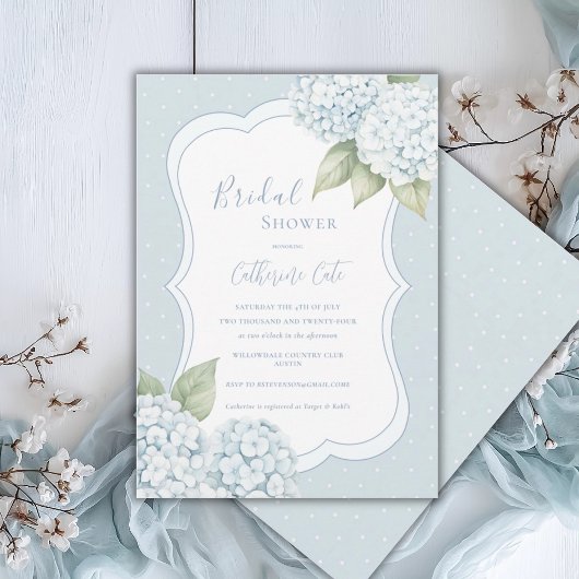 Blauw Bloemmotief Blauwe Hydrangea Stippen Bruidsm Kaart