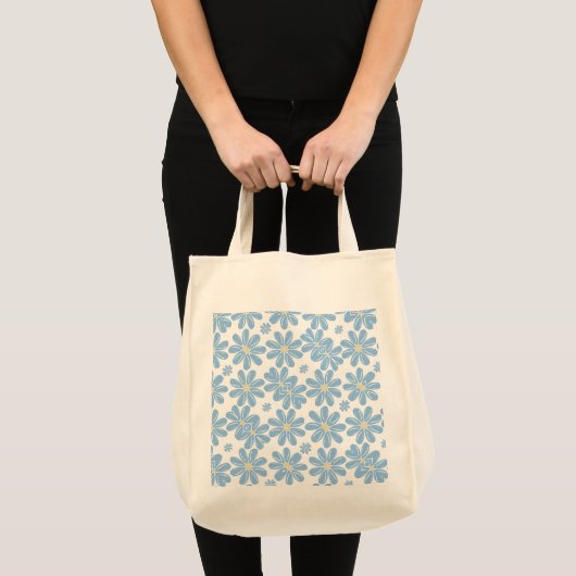 Blauw Bloemmotief - Boodschappentas Tote Bag (Voorkant (product))