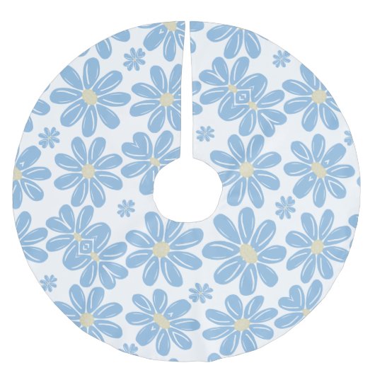 Blauw Bloemmotief Boom Rok Kerstboom Rok (Voorkant)
