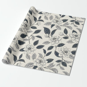 Blauw bloemmotief botanisch patroon (2) cadeaupapier