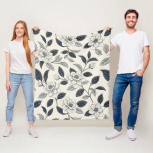 Blauw bloemmotief botanisch patroon (2) fleece deken