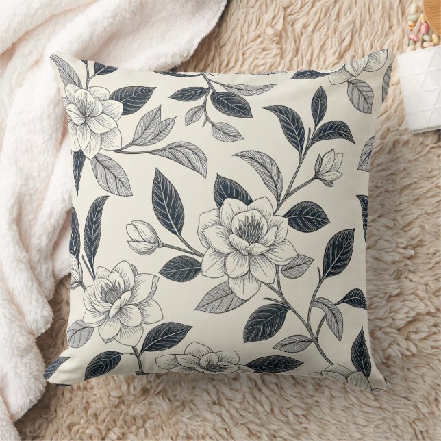 Blauw bloemmotief botanisch patroon (2) kussen (Deken)