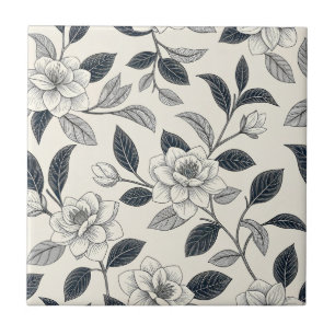 Blauw bloemmotief botanisch patroon (2) tegeltje