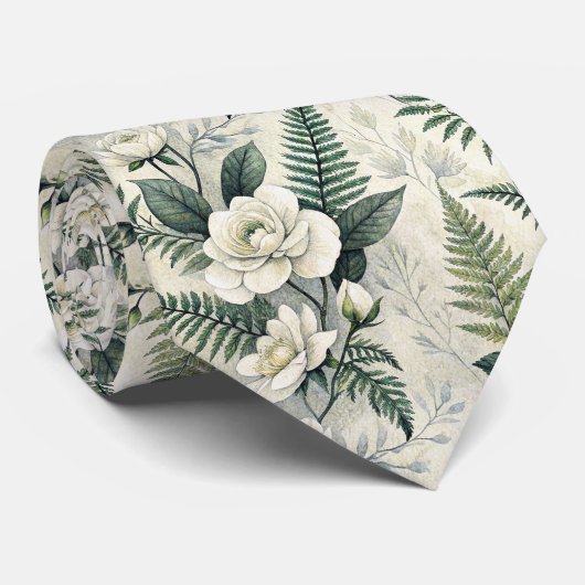 Blauw bloemmotief botanisch patroon (4) stropdas (Opgerold)
