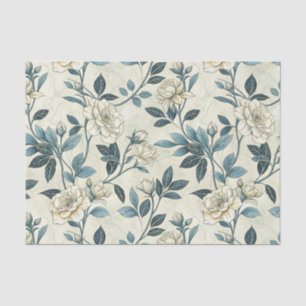 Blauw bloemmotief botanisch patroon (6) tissuepapier