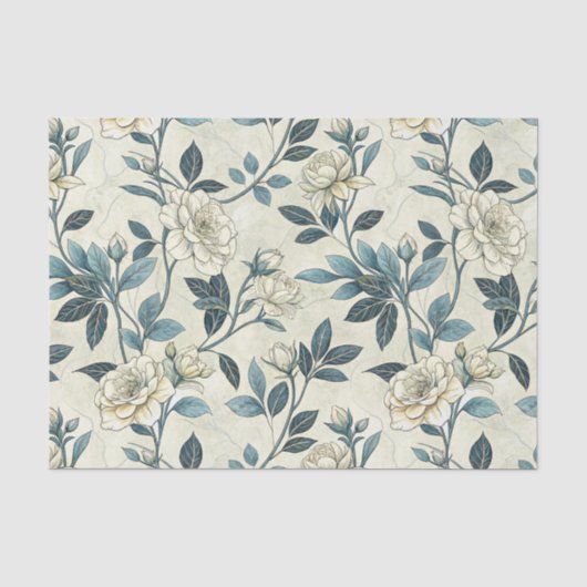 Blauw bloemmotief botanisch patroon (6) tissuepapier (Voorkant)