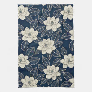 Blauw bloemmotief botanisch vintage patroon (5) theedoek