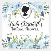 Blauw bloemmotief bruiloft favor regency-stijl vierkante sticker (Voorkant)