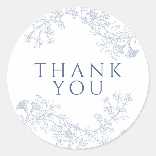 Blauw bloemmotief Bruiloft Thank You Ronde Sticker (Voorkant)