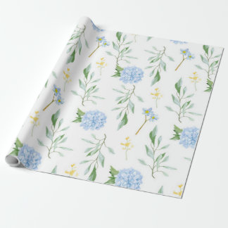 Blauw Bloemmotief Cadeaupapier