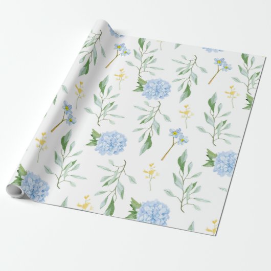 Blauw Bloemmotief Cadeaupapier (Uitgerold)