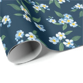 Blauw Bloemmotief Cadeaupapier (Rol Hoek)