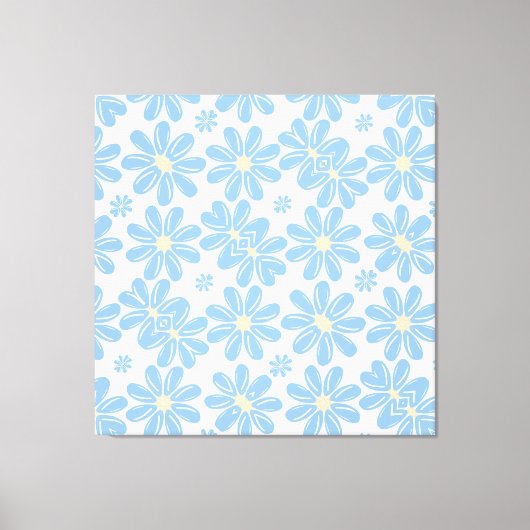 Blauw Bloemmotief - Canvasprint Canvas Afdruk (Voorkant)