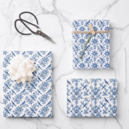 Blauw Bloemmotief Chinoiserie Cadeaupapier Set van