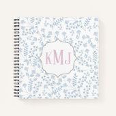 Blauw bloemmotief Chique patroon Monogram Beginlet Notitieboek (Voorkant)