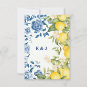 Blauw Bloemmotief & Citroen Trouwdag Bedankkaart (Achterkant)