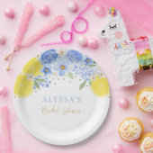 Blauw bloemmotief citroensap bruiloftsborrel papieren bordje (Feest)