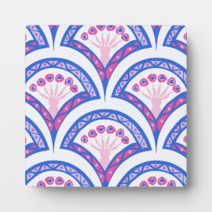 blauw bloemmotief damast patroon fotoplaat