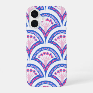 blauw bloemmotief damast patroon iPhone 16 hoesje