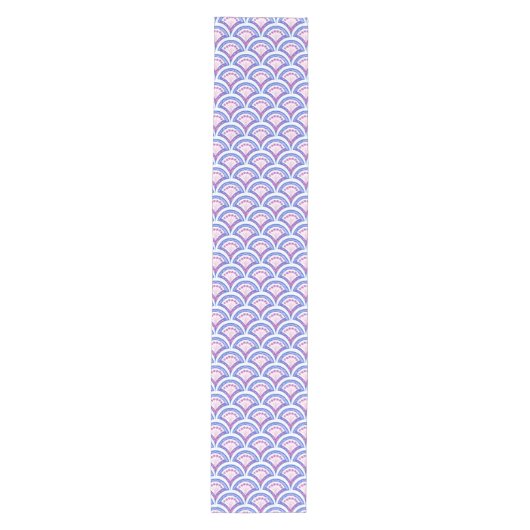 blauw bloemmotief damast patroon medium tafelloper (Voorkant)