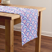 blauw bloemmotief damast patroon medium tafelloper (Voorbeeld)