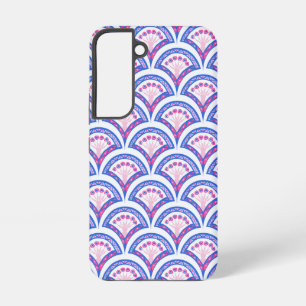 blauw bloemmotief damast patroon samsung galaxy hoesje
