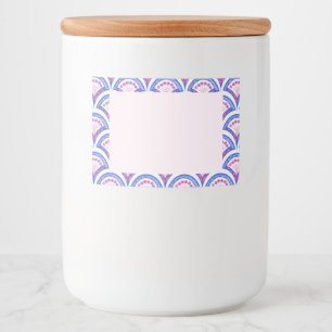 blauw bloemmotief damast patroon voedselcontainer etiket