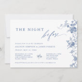 Blauw Bloemmotief De Avond Voor De Proefavond Dine Kaart (Voorkant)