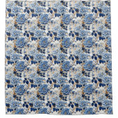 Blauw Bloemmotief Douchegordijn (Voorkant)