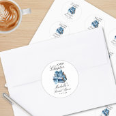 Blauw Bloemmotief Een Nieuw Hoofdstuk Bruidsdouche Ronde Sticker