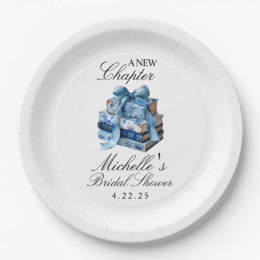 Blauw Bloemmotief Een Nieuwe Periode Bruidsdouche Papieren Bordje (Voorkant)