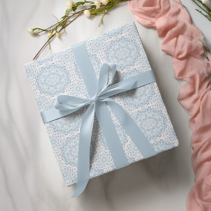 Blauw Bloemmotief Eenvoudige Mandala Cadeaupapier
