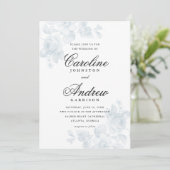 Blauw bloemmotief Elegant script trouwfeest Kaart (Staand voorkant)