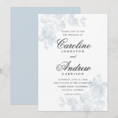 Blauw bloemmotief Elegant script trouwfeest Kaart (Voorkant / Achterkant)